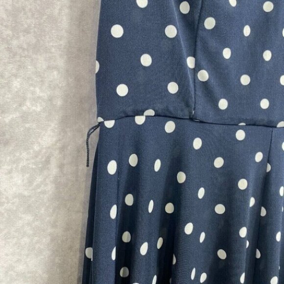 Tommy Hilfiger Dress Womens 11/19 Navy Polka Dots Stretch Retro Pleated V-Neck - Picture 5 of 14